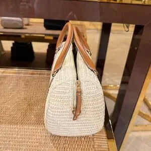 ショルダーバッグ・ポシェット Tory Burch Thea Raffia Satchel 165998 Tory Burch Thea Raffia Satchel 165998 In Coffee Cream | eBay